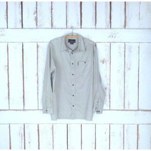 90s Weather Proof tan beige brown faux suede long sleeve button down shirt